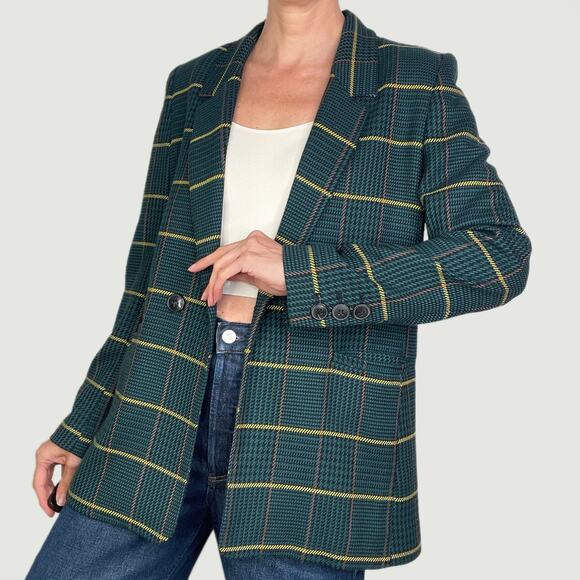 Anine Bing Madeleine tweed plaid oversized green single breasted longline S - Picture 1 of 15